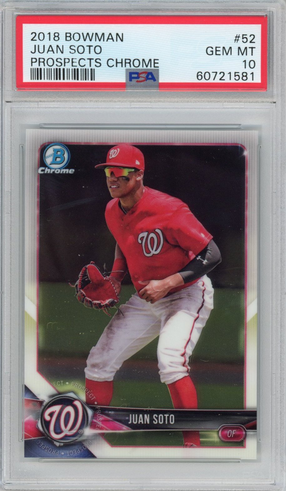 Graded 2018 Topps Bowman Juan Soto #52 Prospects Chrome Rookie RC Baseball Card PSA 10 Gem Mint