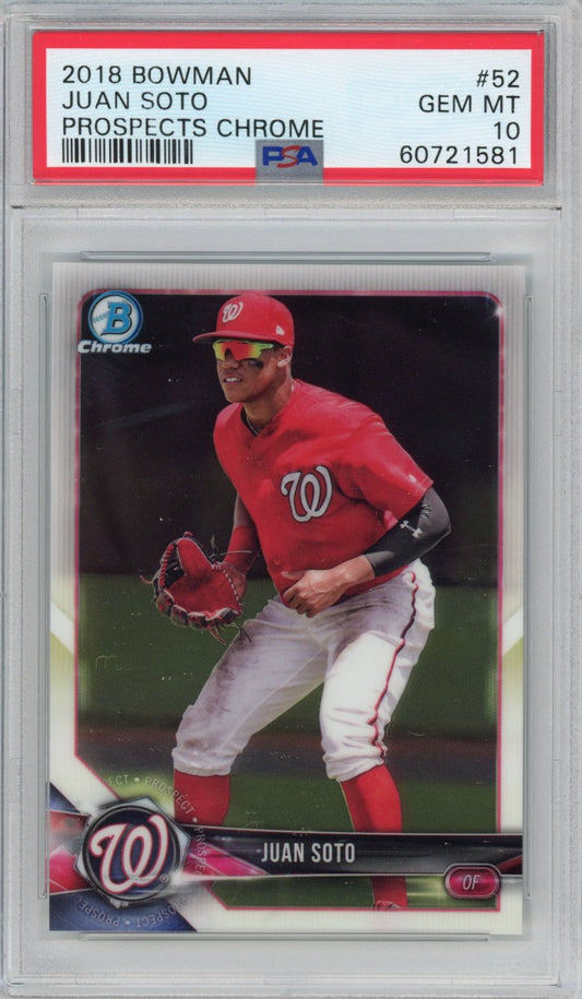 Graded 2018 Topps Bowman Juan Soto #52 Prospects Chrome Rookie RC Baseball Card PSA 10 Gem Mint