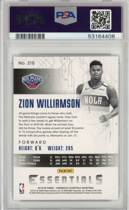 Graded 2019-20 Panini Chronicles Zion Williamson #210 Rookie RC Basketball Card PSA 10 Gem Mint