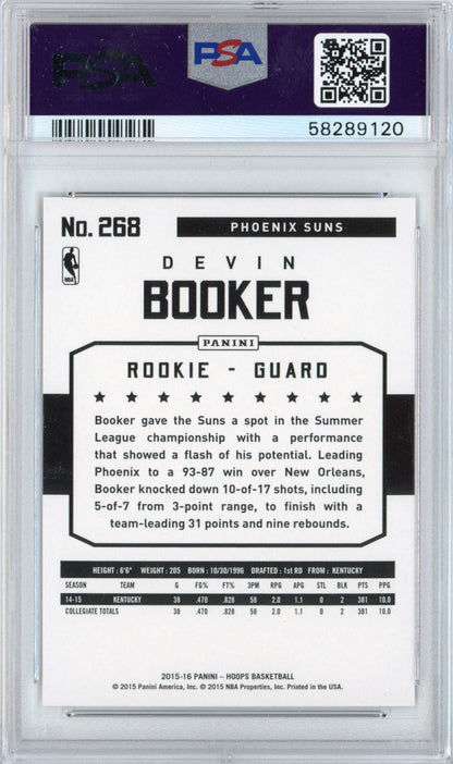 Graded 2015-16 Panini Hoops Devin Booker #268 Rated Rookie RC Basketball Card PSA 10 Gem Mint