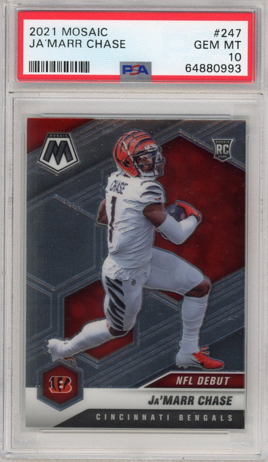 Graded 2021 Panini Mosaic Ja'Marr Chase #247 Rookie RC Football Card PSA 10 Gem Mint