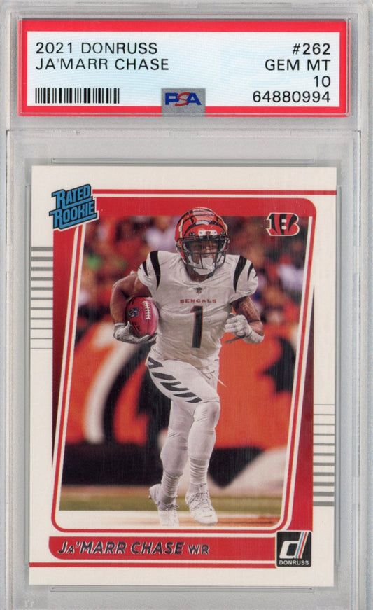 Graded 2021 Panini Donruss Ja'Marr Chase #262 Rookie RC Football Card PSA 10 Gem Mint