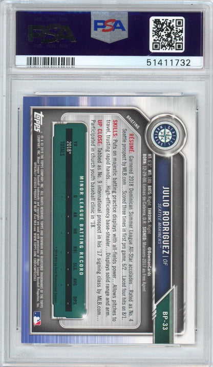 Graded 2019 Bowman Julio Rodriguez #BP33 Paper Prospects Rookie RC Baseball Card PSA 10 Gem Mint