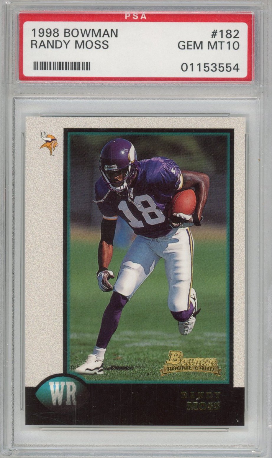 Graded 1998 Bowman  Randy Moss #182 Rookie RC Football Card PSA 10 Gem Mint