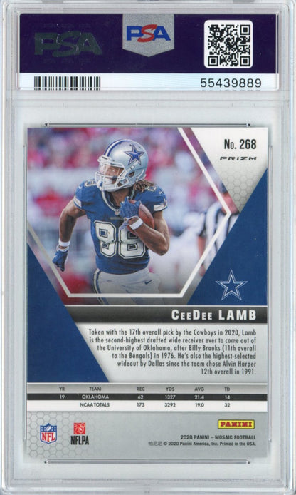 Graded 2020 Panini Mosaic CeeDee Lamb #268 Green Mosaic Rookie RC Football Card PSA 10 Gem Mint