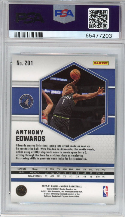 Graded 2020-21 Panini Mosaic Anthony Edwards #201 Rookie RC Basketball Card PSA 10 Gem Mint