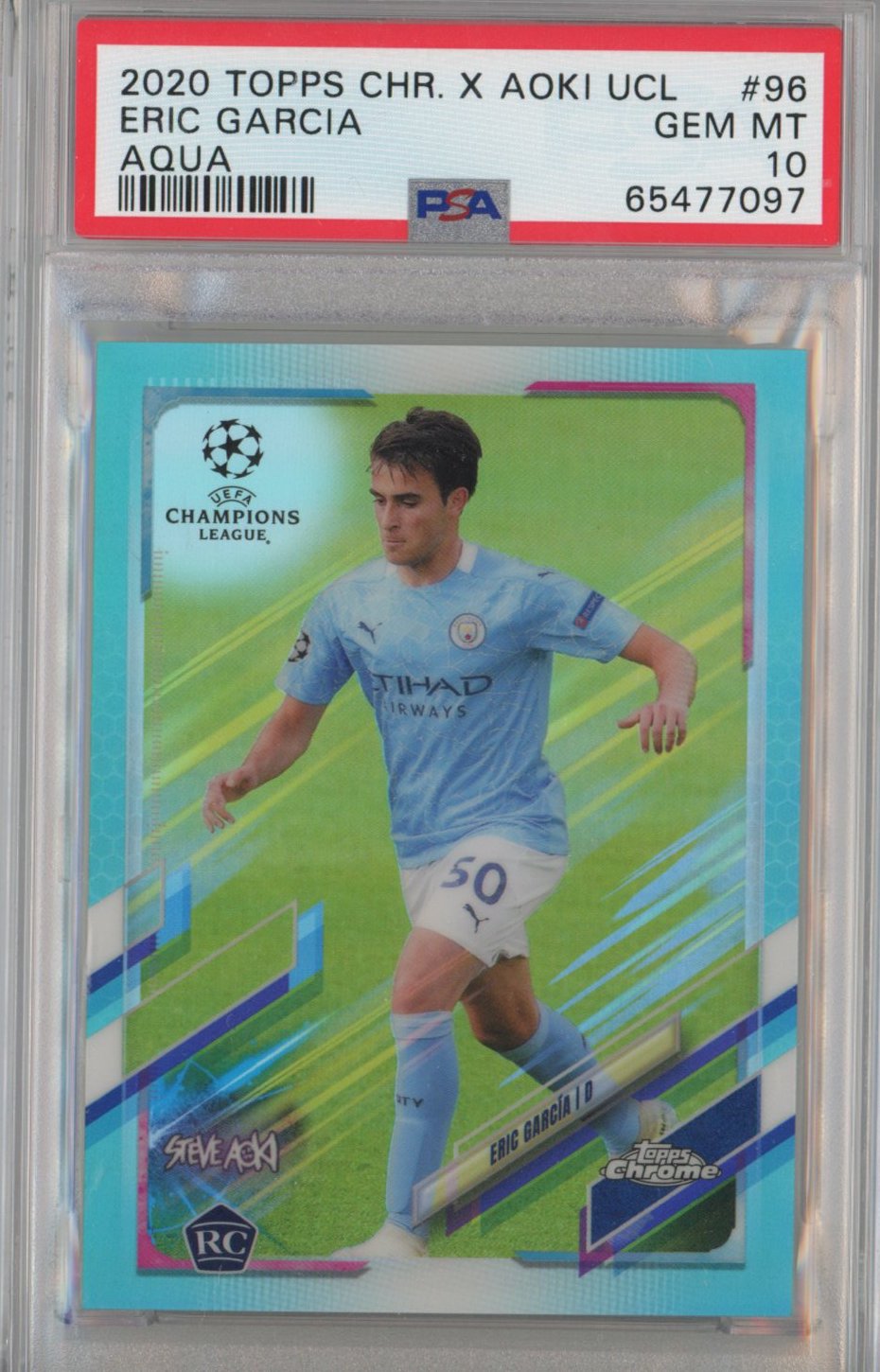 Graded 2020 Topps Chrome X Steve Aoki Eric Garcia #96 Aqua Rookie RC Soccer Card PSA 10 Gem Mint