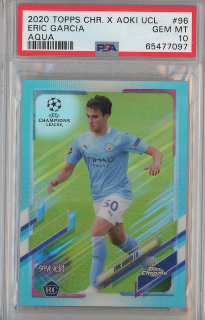 Graded 2020 Topps Chrome X Steve Aoki Eric Garcia #96 Aqua Rookie RC Soccer Card PSA 10 Gem Mint
