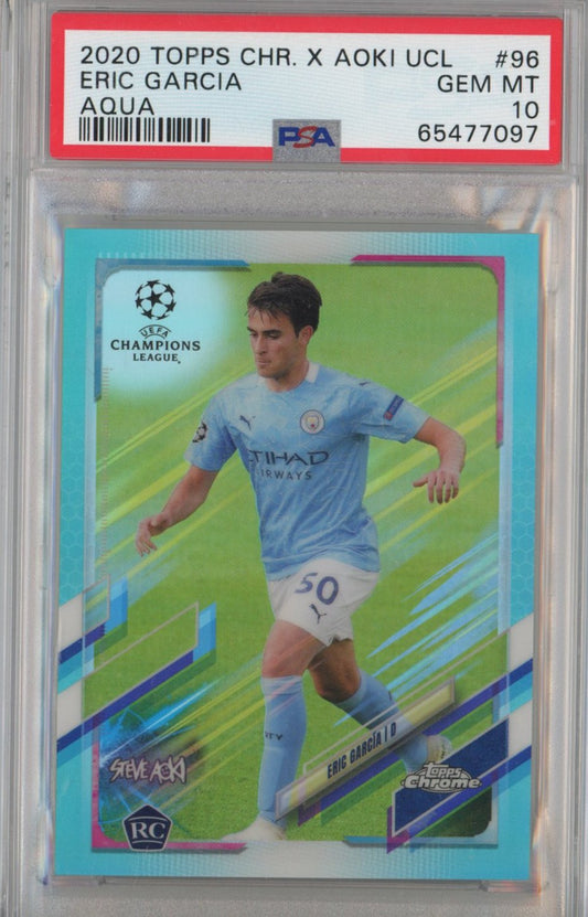 Graded 2020 Topps Chrome X Steve Aoki Eric Garcia #96 Aqua Rookie RC Soccer Card PSA 10 Gem Mint
