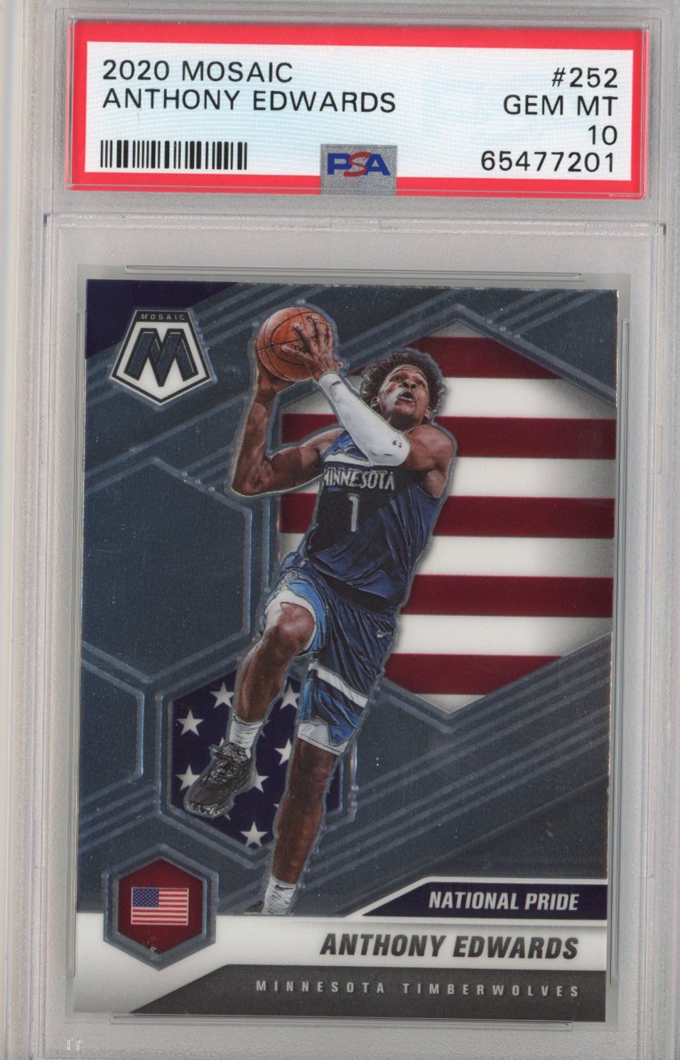 Graded 2020-21 Panini Mosaic Anthony Edwards #252 Rookie RC Basketball Card PSA 10 Gem Mint