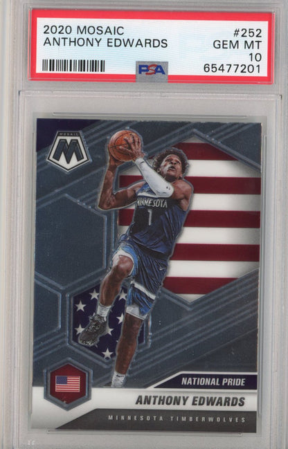 Graded 2020-21 Panini Mosaic Anthony Edwards #252 Rookie RC Basketball Card PSA 10 Gem Mint