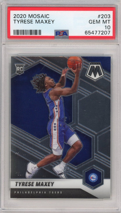 Graded 2020-21 Panini Mosaic Tyrese Maxey #203 Rookie RC Basketball Card PSA 10 Gem Mint
