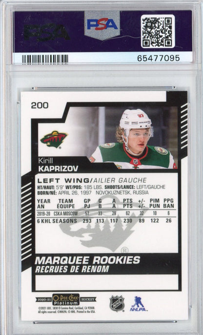Graded 2020-21 OPC O-Pee-Chee Platinum Kirill Kaprizov #200 Marquee Rookie RC Hockey Card PSA 10 Gem Mint