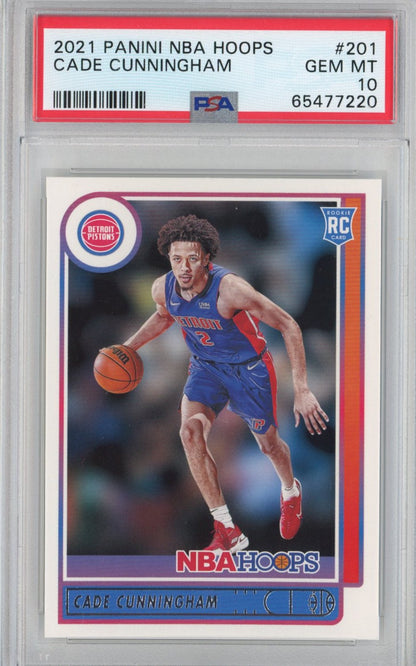 Graded 2021-22 Panini NBA Hoops Cade Cunningham #201 Rookie RC Basketball Card PSA 10 Gem Mint
