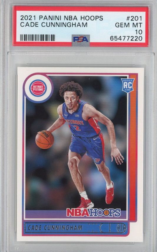 Graded 2021-22 Panini NBA Hoops Cade Cunningham #201 Rookie RC Basketball Card PSA 10 Gem Mint
