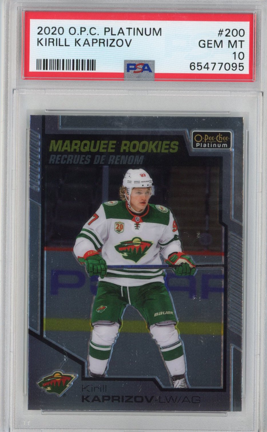 Graded 2020-21 OPC O-Pee-Chee Platinum Kirill Kaprizov #200 Marquee Rookie RC Hockey Card PSA 10 Gem Mint