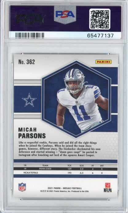 Graded 2021 Panini Mosaic Micah Parsons #362 Rookie RC Football Card PSA 10 Gem Mint