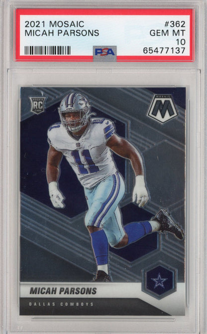 Graded 2021 Panini Mosaic Micah Parsons #362 Rookie RC Football Card PSA 10 Gem Mint
