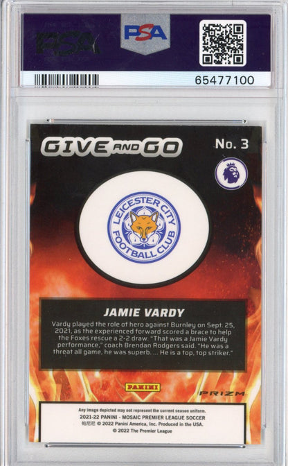 Graded 2021-22 Panini Mosaic Premier League Jamie Vardy #3 Give And Go Soccer Card PSA 10 Gem Mint