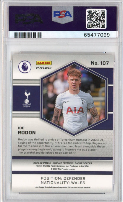 Graded 2021-22 Panini Mosaic Premier League Joe Rodon #107 Orange Fluorescent Rookie RC Soccer Card PSA 10 Gem Mint