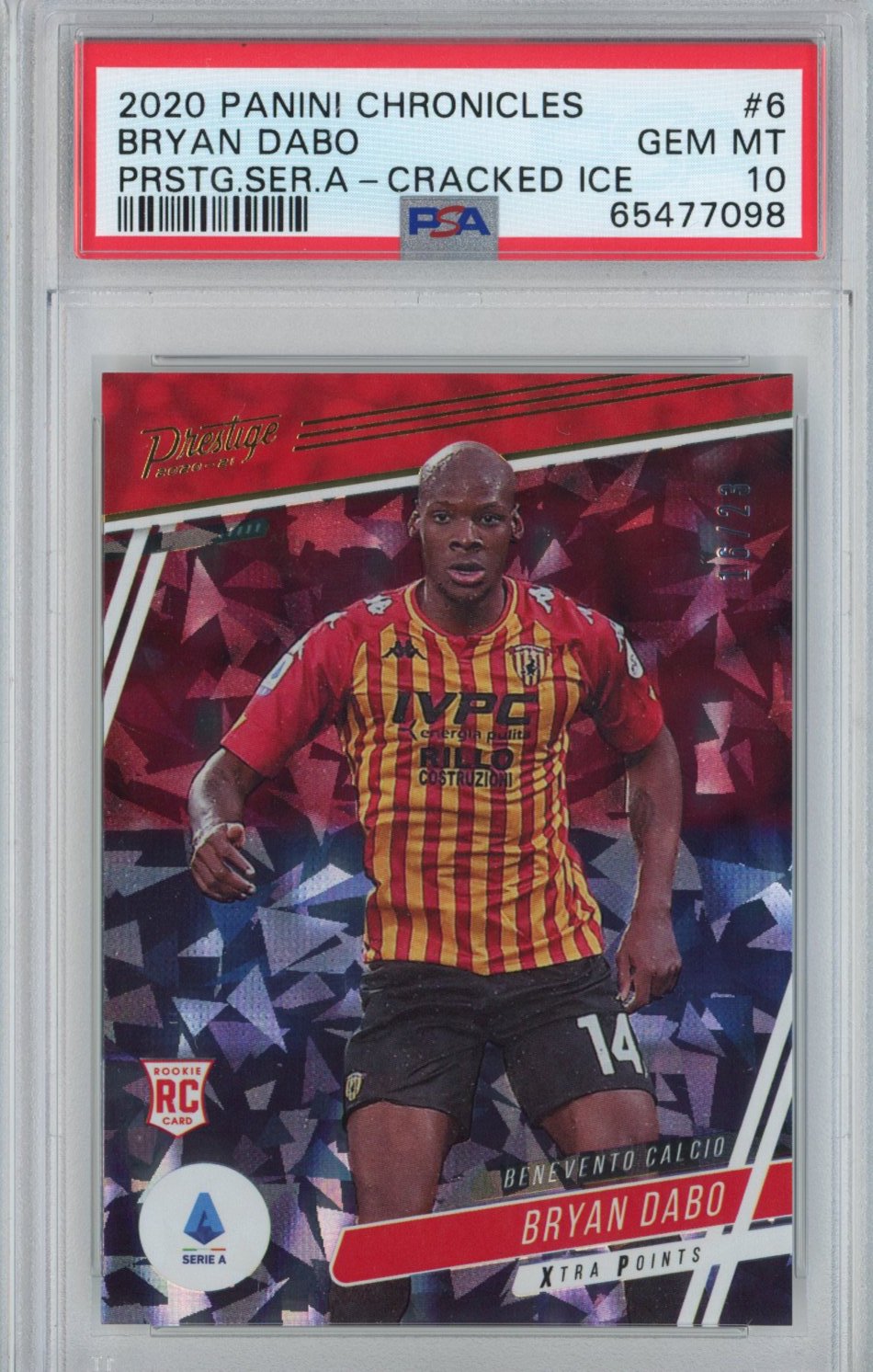 Graded 2020 Panini Chronicles Bryan Dabo #6 Prestige Serie A Cracked Ice Rookie RC Soccer Card PSA 10 Gem Mint
