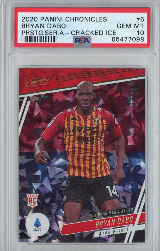 Graded 2020 Panini Chronicles Bryan Dabo #6 Prestige Serie A Cracked Ice Rookie RC Soccer Card PSA 10 Gem Mint