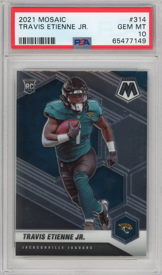Graded 2021 Panini Mosaic Travis Etienne Jr. #314 Rookie RC Football Card PSA 10 Gem Mint