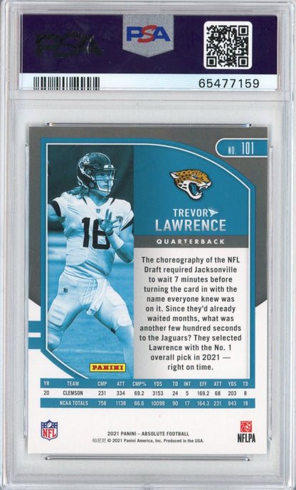 Graded 2021 Panini Absolute Trevor Lawrence #101 Rookie RC Football Card PSA 10 Gem Mint