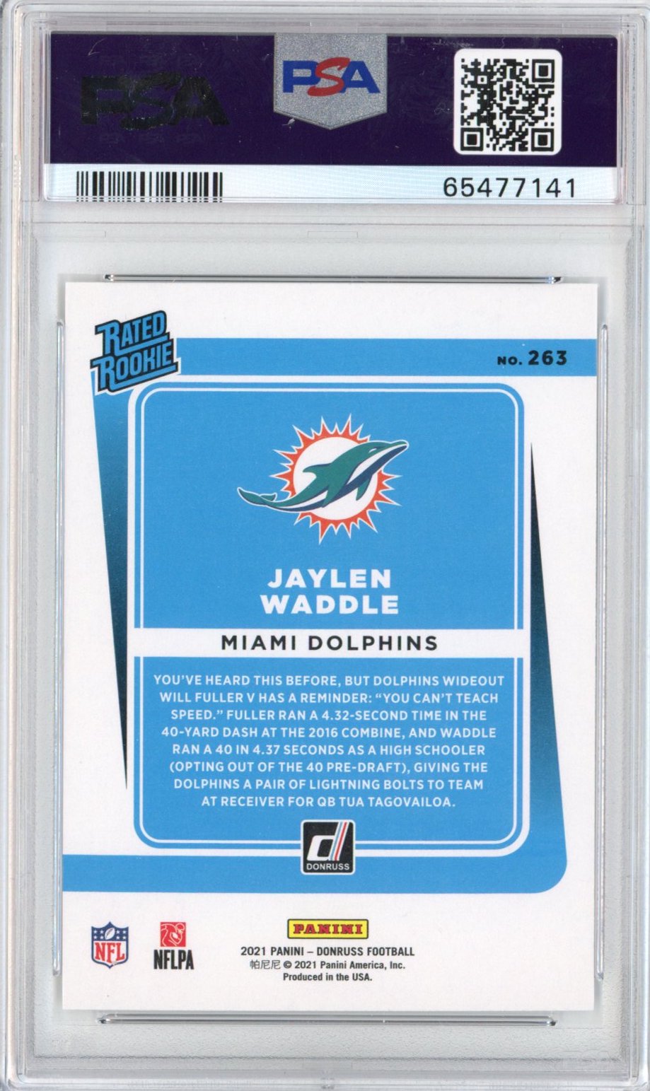 Graded 2021 Panini Donruss Jaylen Waddle #263 Rookie RC Football Card PSA 10 Gem Mint