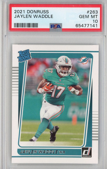 Graded 2021 Panini Donruss Jaylen Waddle #263 Rookie RC Football Card PSA 10 Gem Mint