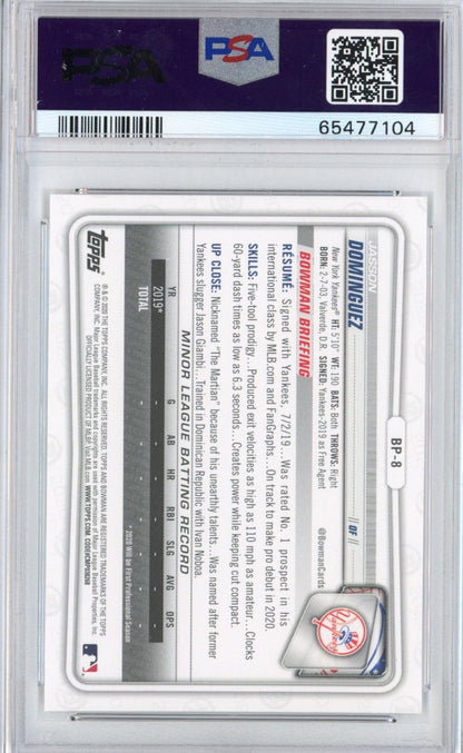 Graded 2020 Bowman Paper Prospects Jasson Dominguez #BP8 Rookie RC Baseball Card PSA 10 Gem Mint