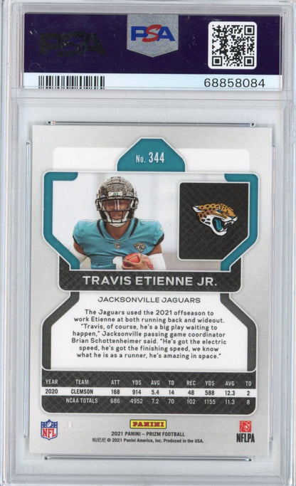Graded 2021 Panini Prizm Travis Etienne Jr. #344 Rookie RC Football Card PSA 10 Gem Mint