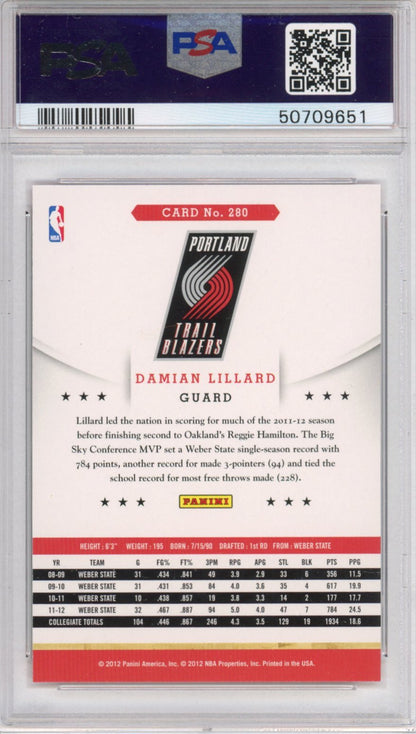 Graded 2012-13 Panini Hoops Damian Lillard #280 Rookie RC Basketball Card PSA 10 Gem Mint