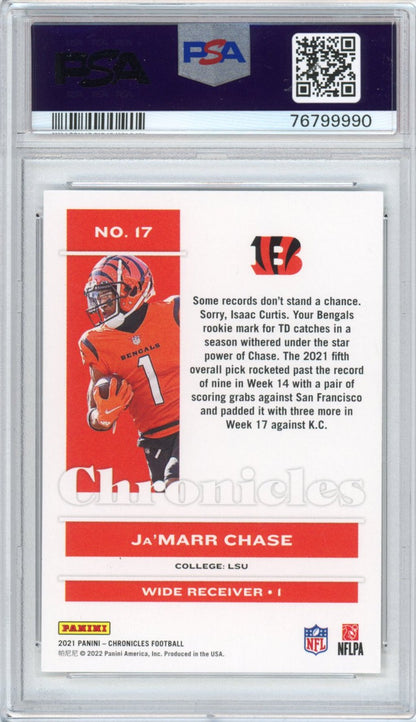 Graded 2021 Panini Chronicles Ja'Marr Chase #17 Rookie RC Football Card PSA 10 Gem Mint