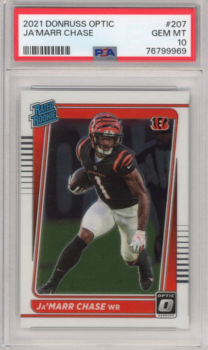 Graded 2021 Panini Donruss Optic Ja'Marr Chase #207 Rookie RC Football Card PSA 10 Gem Mint