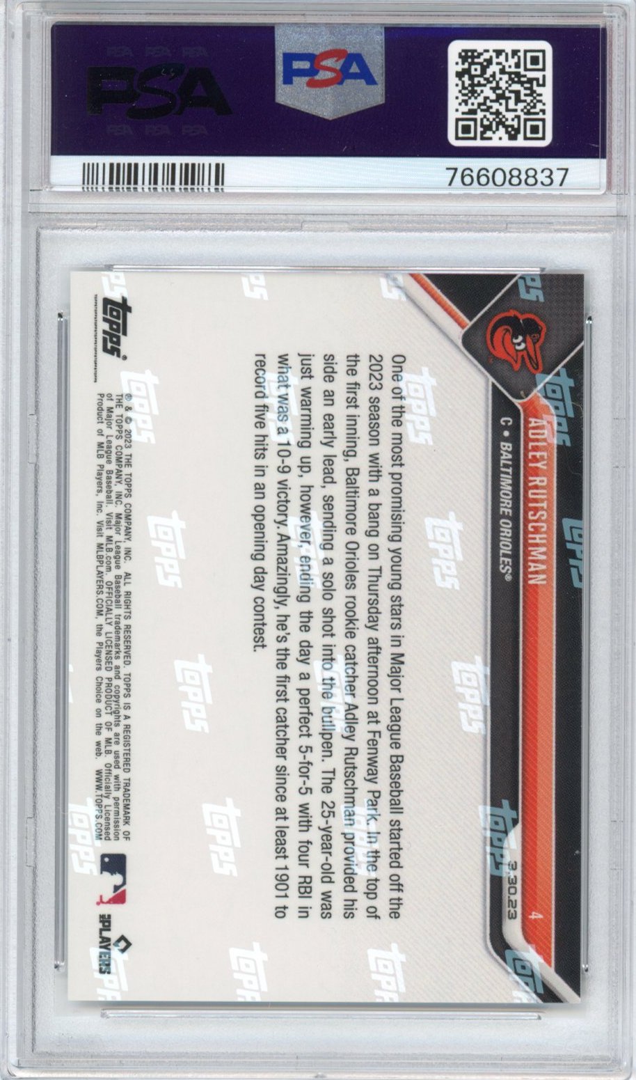 Graded 2023 Topps Now Adley Rutschman #4 Rookie RC Baseball Card PSA 10 Gem Mint