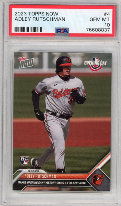 Graded 2023 Topps Now Adley Rutschman #4 Rookie RC Baseball Card PSA 10 Gem Mint