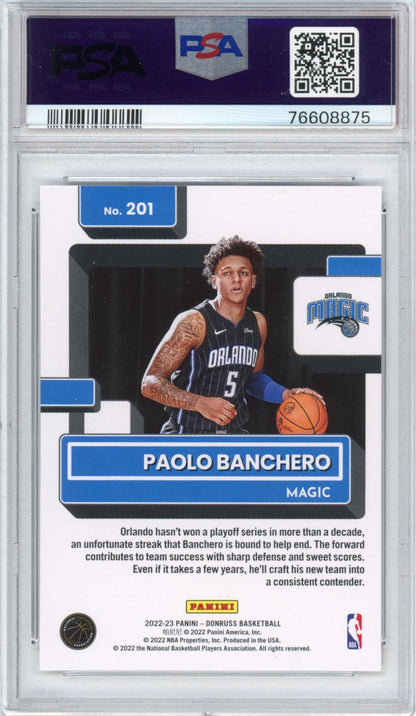 Graded 2022-23 Panini Donruss Paolo Banchero #201 Rookie RC Basketball Card PSA 10 Gem Mint