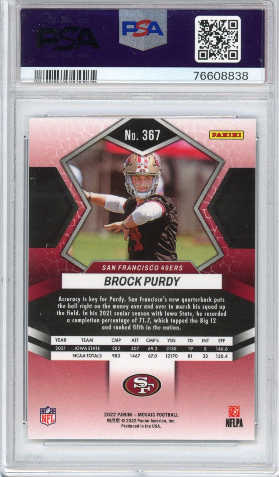 Graded 2022 Panini Mosaic Brock Purdy #367 Rookie RC Football Card PSA 10 Gem Mint