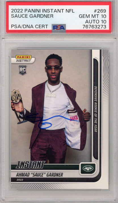 Graded 2022 Panini Instant Ahmad Sauce Gardner #269 Rookie RC Football Card PSA 10 Auto Gem Mint