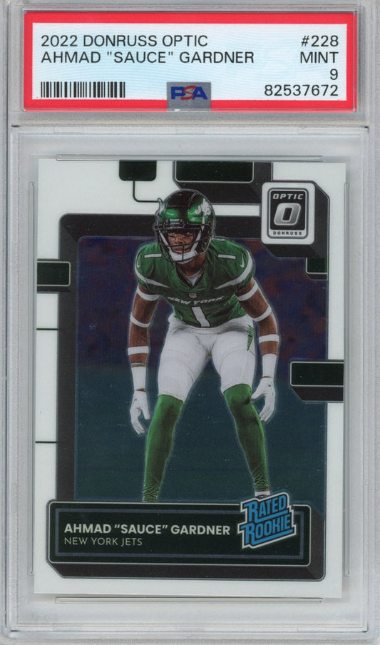 Graded 2022 Panini Donruss Optic Ahmad Sauce Gardner #228 Rookie RC Football Card PSA 9 Mint