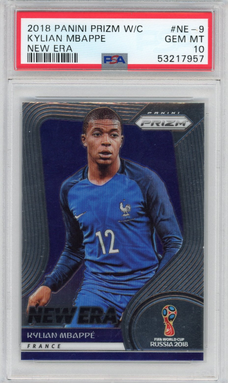Graded 2018 Panini Prizm Kylian Mbappe #NE-9 World Cup New Era Rookie RC Soccer Card PSA 10 Gem Mint