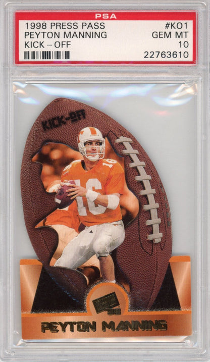 Graded 1998 Press Pass Peyton Manning #KO1 Kick Off Rookie RC Football Card PSA 10 Gem Mint