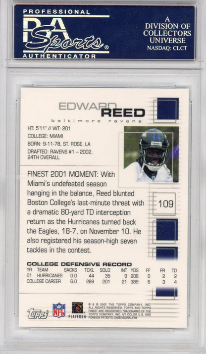 Graded 2002 Topps Finest Ed Reed #109 Rookie RC Football Card PSA 10 Gem Mint