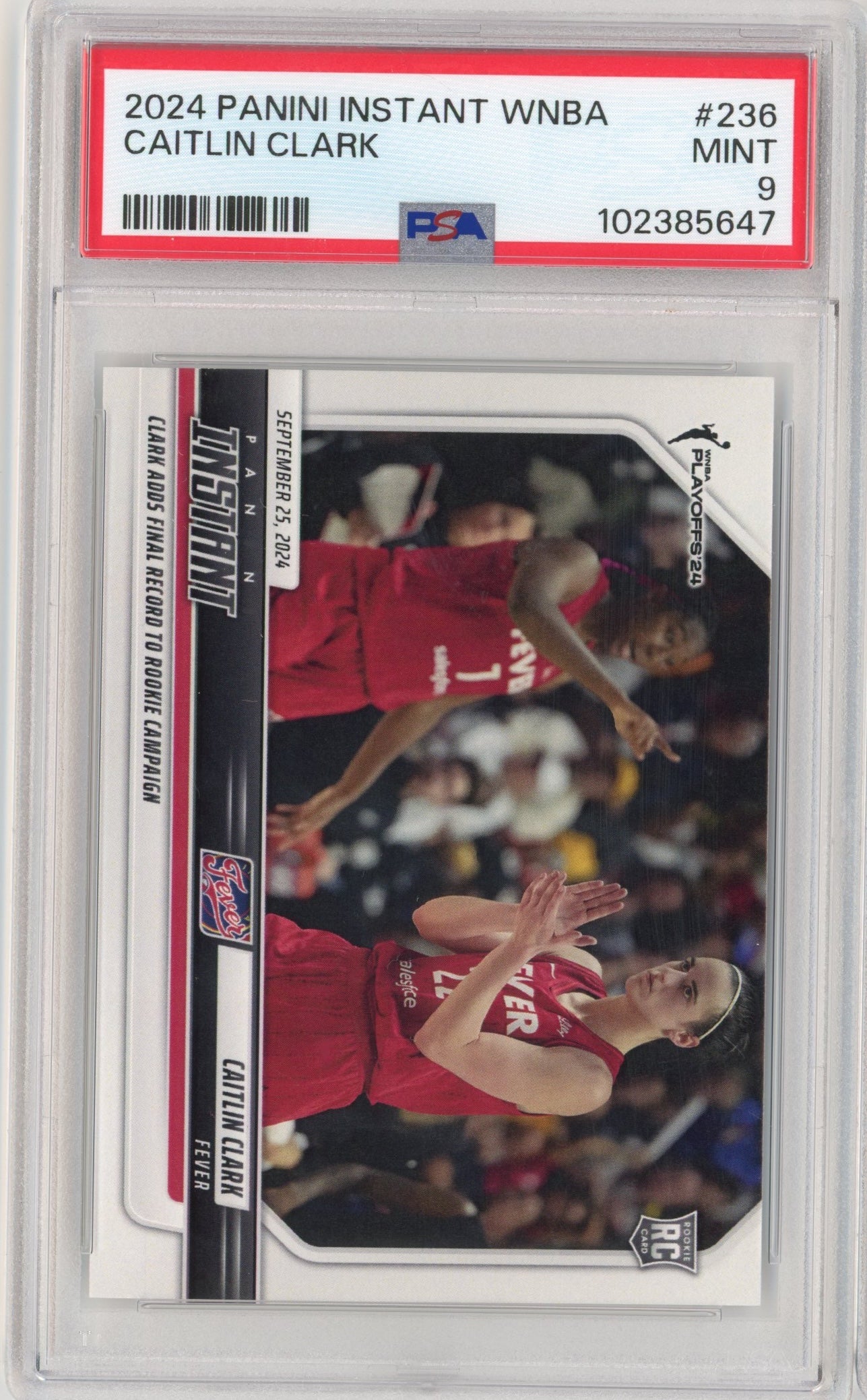 Graded 2024 Panini Instant WNBA Caitlin Clark #236 Rookie RC Basketball Card PSA 9 Mint