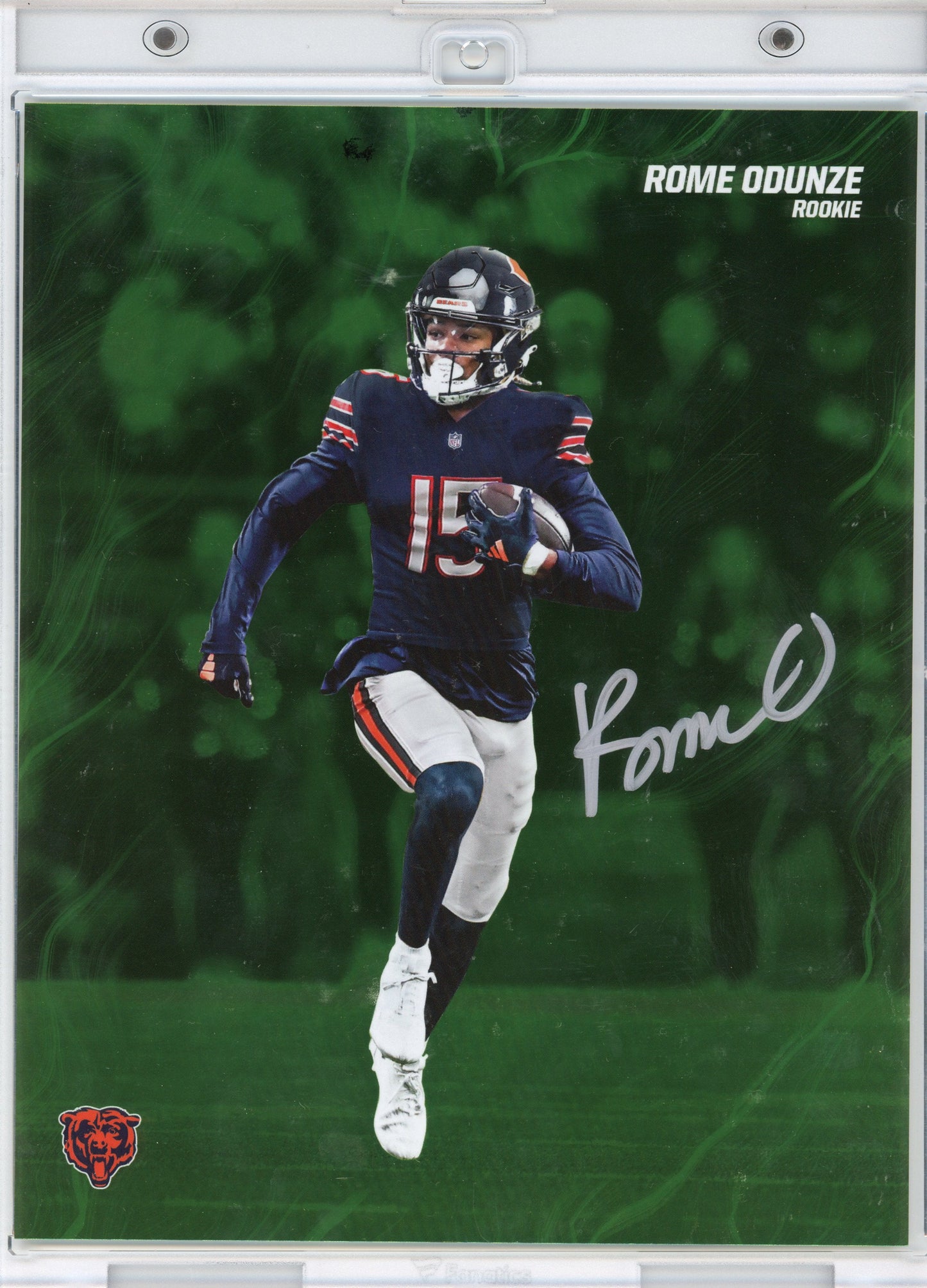 Autographed/Signed 2024 Under Wraps Emanate Rome Odunze Chicago Bears Rookie Green /99 8x10 Football Card Photo Fanatics COA