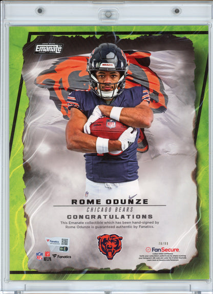 Autographed/Signed 2024 Under Wraps Emanate Rome Odunze Chicago Bears Rookie Green /99 8x10 Football Card Photo Fanatics COA