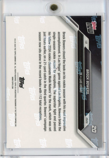 2024 Topps Now Brock Bowers #20 Blue #/49 Las Vegas Raiders Rookie RC Football Card