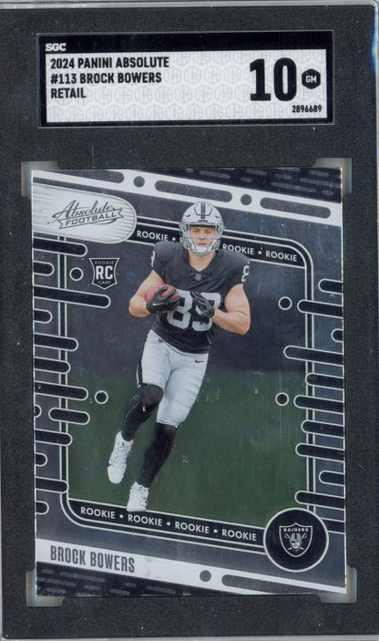 Graded 2024 Panini Absolute Brock Bowers #113 Retail Rookie RC Football Card SGC 10 Gem Mint