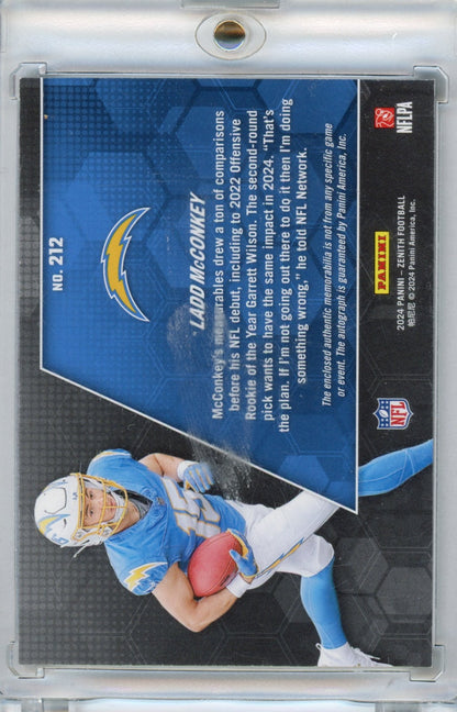2024 Panini Zenith Ladd McConkey #212 Relic Autograph /399 Rookie RC Football Card